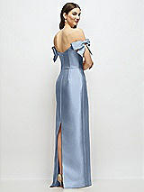 Rear View Thumbnail - Cloudy Basque-Neck Satin Column Maxi Dress with Off-the-Shoulder Bows
