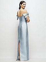 Rear View Thumbnail - Mist Basque-Neck Satin Column Maxi Dress with Off-the-Shoulder Bows