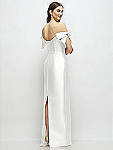 Rear View Thumbnail - White Basque-Neck Satin Column Maxi Dress with Off-the-Shoulder Bows