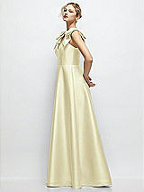 Side View Thumbnail - Butter Yellow Deep V-Neck Satin Ball Gown with Shoulder Bows