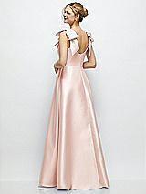 Rear View Thumbnail - Blush Deep V-Neck Satin Ball Gown with Shoulder Bows