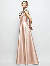 Side View Thumbnail - Cameo Deep V-Neck Satin Ball Gown with Shoulder Bows