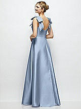 Rear View Thumbnail - Cloudy Deep V-Neck Satin Ball Gown with Shoulder Bows