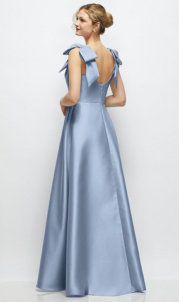 Back View - Cloudy Deep V-Neck Satin Ball Gown with Shoulder Bows