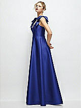 Side View Thumbnail - Cobalt Blue Deep V-Neck Satin Ball Gown with Shoulder Bows