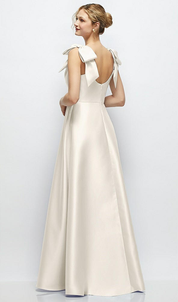 Back View - Ivory Deep V-Neck Satin Ball Gown with Shoulder Bows