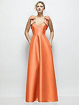 Front View Thumbnail - Portofino Orange Deep V-Neck Satin Ball Gown with Shoulder Bows