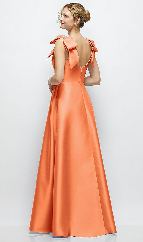 Back View - Portofino Orange Deep V-Neck Satin Ball Gown with Shoulder Bows
