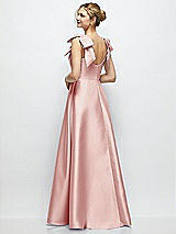 Rear View Thumbnail - Rose Deep V-Neck Satin Ball Gown with Shoulder Bows