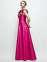 Side View Thumbnail - Think Pink Deep V-Neck Satin Ball Gown with Shoulder Bows