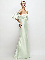 Side View Thumbnail - Mint Green Off-the-Shoulder Puff Sleeve Satin Maxi Dress with Flared Skirt