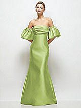 Front View Thumbnail - Mojito Off-the-Shoulder Puff Sleeve Satin Maxi Dress with Flared Skirt