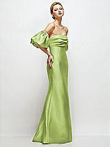 Side View Thumbnail - Mojito Off-the-Shoulder Puff Sleeve Satin Maxi Dress with Flared Skirt