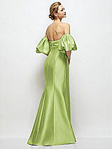 Rear View Thumbnail - Mojito Off-the-Shoulder Puff Sleeve Satin Maxi Dress with Flared Skirt