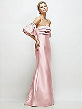 Side View Thumbnail - Ballet Pink Off-the-Shoulder Puff Sleeve Satin Maxi Dress with Flared Skirt