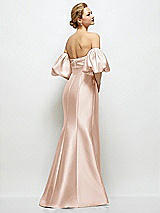 Rear View Thumbnail - Cameo Off-the-Shoulder Puff Sleeve Satin Maxi Dress with Flared Skirt