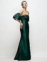 Side View Thumbnail - Evergreen Off-the-Shoulder Puff Sleeve Satin Maxi Dress with Flared Skirt