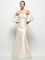 Front View Thumbnail - Ivory Off-the-Shoulder Puff Sleeve Satin Maxi Dress with Flared Skirt