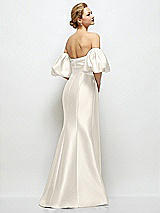 Rear View Thumbnail - Ivory Off-the-Shoulder Puff Sleeve Satin Maxi Dress with Flared Skirt