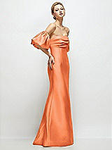 Side View Thumbnail - Portofino Orange Off-the-Shoulder Puff Sleeve Satin Maxi Dress with Flared Skirt