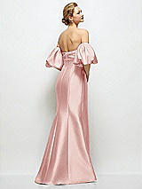 Rear View Thumbnail - Rose Off-the-Shoulder Puff Sleeve Satin Maxi Dress with Flared Skirt