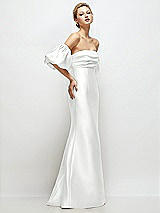 Side View Thumbnail - White Off-the-Shoulder Puff Sleeve Satin Maxi Dress with Flared Skirt