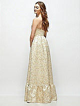 Rear View Thumbnail - Champagne Filigree Strapless Cat-Eye Boned Bodice Brocade Maxi Dress with Ruffle Hem