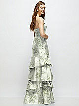 Rear View Thumbnail - Sage Cottage Rose Floral Strapless Bodycon Maxi Dress with Tiered Ruffle Skirt