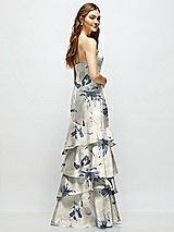 Rear View Thumbnail - Inkwash Blue Floral Floral Strapless Bodycon Maxi Dress with Tiered Ruffle Skirt
