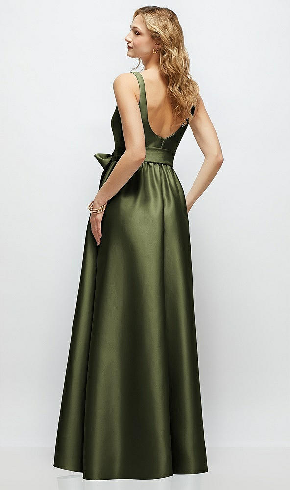 Back View - Olive Green Scoop-Neck Tank Bodice Maxi Dress with Full Skirt