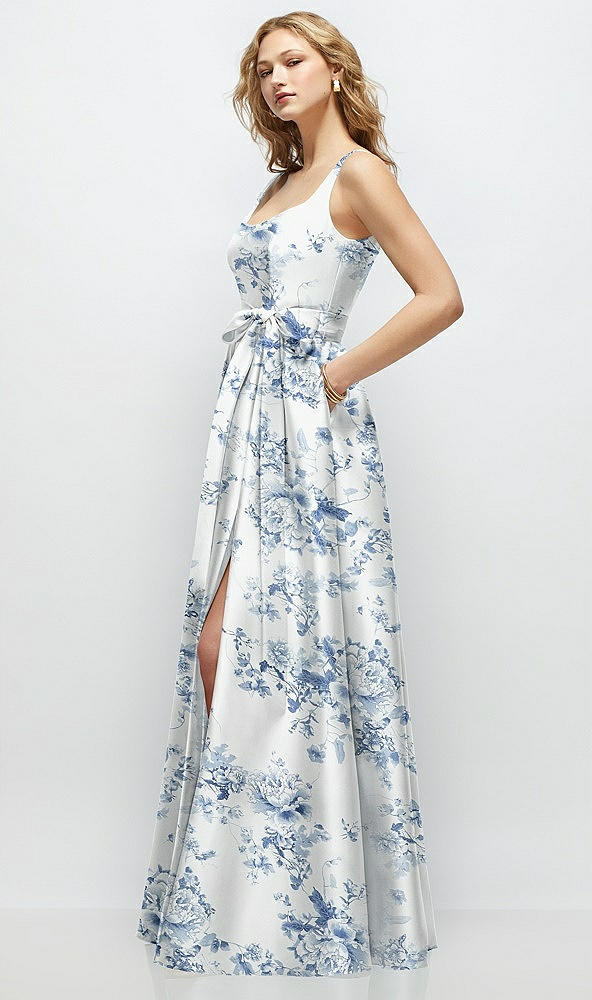 Front View - Cottage Rose Larkspur Floral Scoop-Neck Tank Bodice Maxi Dress with Full Skirt