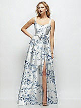 Side View Thumbnail - Cottage Rose Larkspur Floral Scoop-Neck Tank Bodice Maxi Dress with Full Skirt