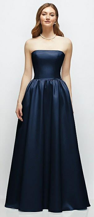 Strapless Satin Drop Waist Gown with Full Skirt