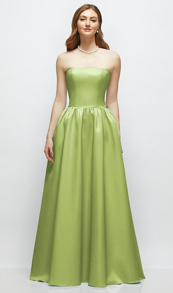 Front View - Mojito Strapless Satin Drop Waist Gown with Full Skirt