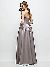 Rear View Thumbnail - Cashmere Gray Strapless Satin Drop Waist Gown with Full Skirt