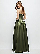 Rear View Thumbnail - Olive Green Strapless Satin Drop Waist Gown with Full Skirt
