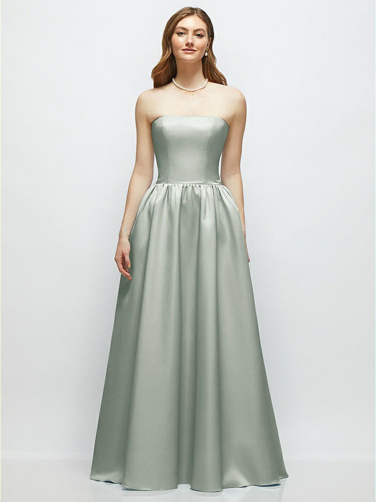 Strapless Draped Tartan Cat-eye Satin Maxi Bridesmaid Dress With