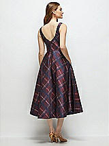 Rear View Thumbnail - Cabernet Midnight Tartan Square Neck Alba Tartan Satin Midi Dress