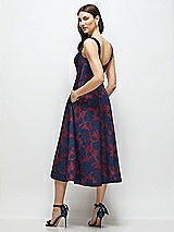 Rear View Thumbnail - Burgundy Midnight Floral Square Neck Heritage Floral Jacquard Midi Dress