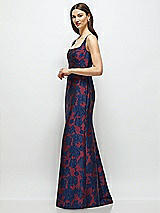 Side View Thumbnail - Burgundy Midnight Floral Heritage Floral Jacquard Square Neck Maxi Dress with Trumpet Skirt