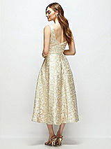 Rear View Thumbnail - Champagne Filigree Square Neck Champagne Floral Brocade Midi Dress