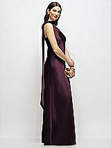 Side View Thumbnail - Deep Plum Draped Scarf One-Shoulder Bias Stretch Satin Maxi Dress