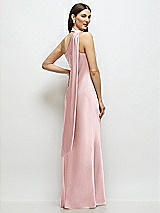 Rear View Thumbnail - Ballet Pink Draped Scarf One-Shoulder Bias Stretch Satin Maxi Dress