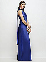 Side View Thumbnail - Cobalt Blue Draped Scarf One-Shoulder Bias Stretch Satin Maxi Dress