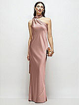 Front View Thumbnail - Neu Nude Draped Scarf One-Shoulder Bias Stretch Satin Maxi Dress
