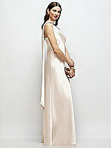 Side View Thumbnail - Oat Draped Scarf One-Shoulder Bias Stretch Satin Maxi Dress
