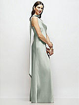 Side View Thumbnail - Willow Green Draped Scarf One-Shoulder Bias Stretch Satin Maxi Dress