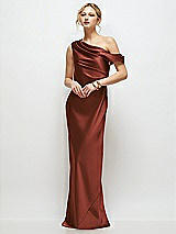 Front View Thumbnail - Auburn Moon Draped One-Shoulder Bias Stretch Satin Maxi Dress