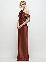 Side View Thumbnail - Auburn Moon Draped One-Shoulder Bias Stretch Satin Maxi Dress