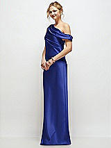 Side View Thumbnail - Cobalt Blue Draped One-Shoulder Bias Stretch Satin Maxi Dress